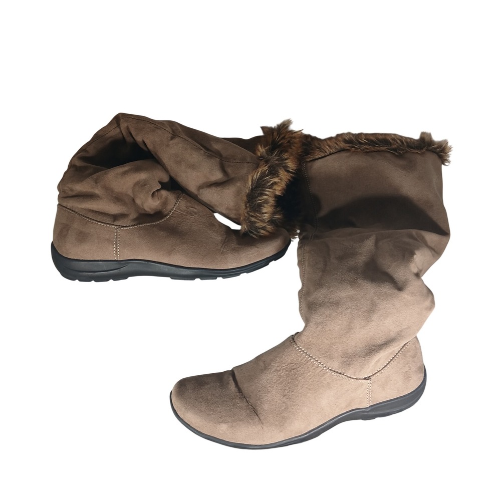 Natural Soul by Naturalizer Fabiano Taupe Faux Suede Fur Trim Slouch‎ Boots 7M